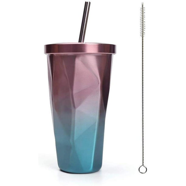Stainless Steel Tumbler Cup with Lid and Straw Insulated Coffee Mug Blue Travel 